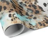 Turquoise Wit Goud Zwart Luipaard Cadeaupapier (Rol Hoek)