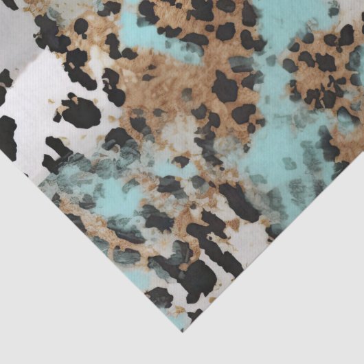 Turquoise Wit Goud Zwart Luipaard Tissuepapier (Detail)