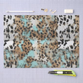 Turquoise Wit Goud Zwart Luipaard Tissuepapier (Craft)
