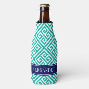 Turquoise Wit Griekse Sleutel Diag T Navy Naam Mon Flesjeskoeler