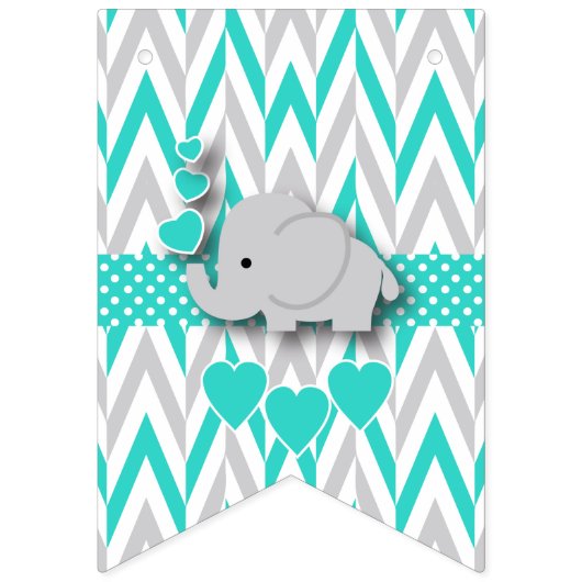 Turquoise, Wit Grijs 🐘 Elephant Baby Welkom Vlaggetjes (Tweede vlag)