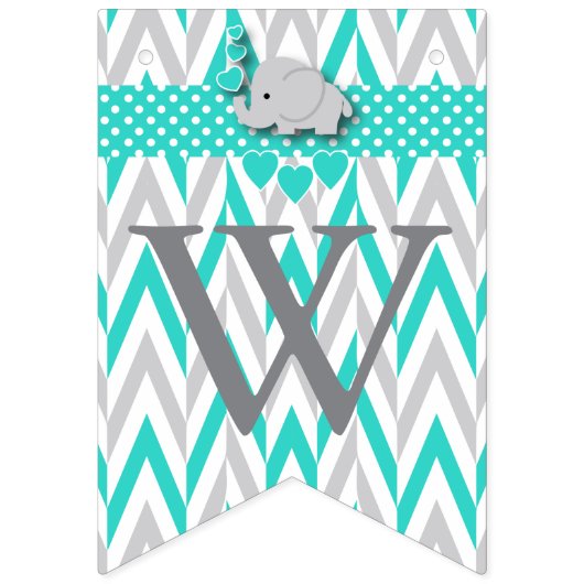 Turquoise, Wit Grijs 🐘 Elephant Baby Welkom Vlaggetjes (Derde vlag)