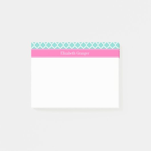 Turquoise Wit Marokkaans #5 Heet Roze2 Naam Monogr Post-it® Notes (Voorkant)