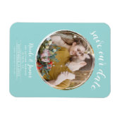 Turquoise & Wit Modern Rond Foto Save the Date Magneet (Horizontaal)