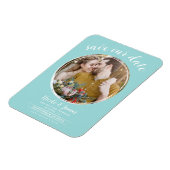 Turquoise & Wit Modern Rond Foto Save the Date Magneet (Linkerzijde)