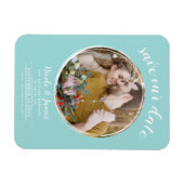 Turquoise & Wit Moderne Ronde Foto Save the Date Magneet (Horizontaal)