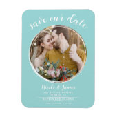 Turquoise & Wit Moderne Ronde Foto Save the Date Magneet (Verticaal)