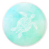 Turquoise Wit Schildpad Kust Maritiem Keramische Knop (Voorkant)
