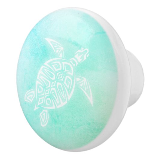 Turquoise Wit Schildpad Kust Maritiem Keramische Knop (Rechts)