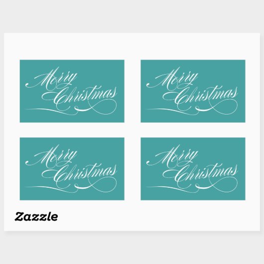 Turquoise Wit Script Merry Christmas Stickers (Vel)