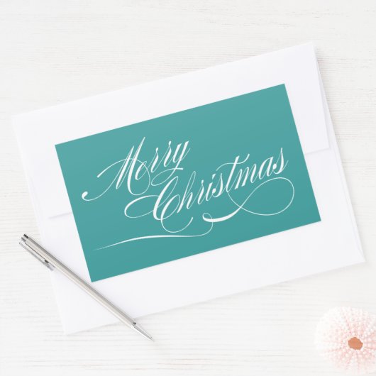 Turquoise Wit Script Merry Christmas Stickers (Envelop)