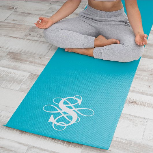 Turquoise & Wit Swirly Initiaal Monogram Yogamat