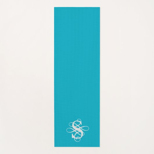 Turquoise & Wit Swirly Initiaal Monogram Yogamat (Voorkant)