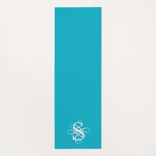 Turquoise & Wit Swirly Initiaal Monogram Yogamat (Achterkant)