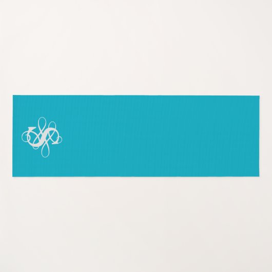Turquoise & Wit Swirly Initiaal Monogram Yogamat (Voorkant (horizontaal))