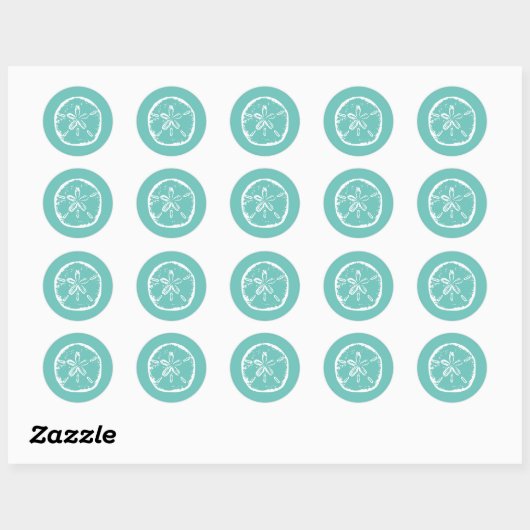 Turquoise wit Zand dollar strand bruiloft stickers (Vel)