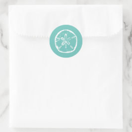 Turquoise wit Zand dollar strand bruiloft stickers