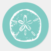 Turquoise wit Zand dollar strand bruiloft stickers (Voorkant)