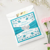 Turquoise, wit, zilveren liefdesharten bruiloft bedankzakje (Gezegeld)