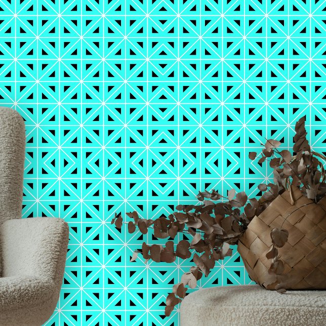 Turquoise Wit Zwart Tessellations Geometrisch Behang (Creator heeft geüpload)