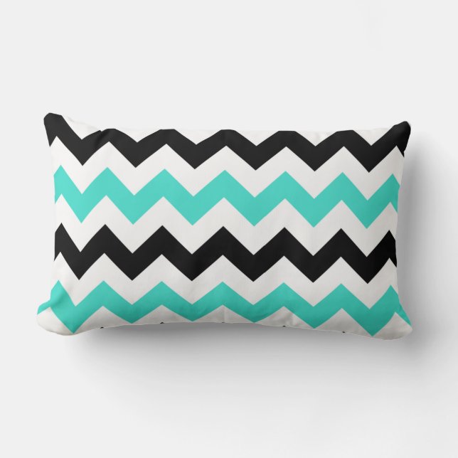 Turquoise Wit Zwart Zigzag Kussen (Voorkant)