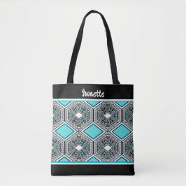 Turquoise, Wit & Zwarte Tribale Tapijt Tote Bag