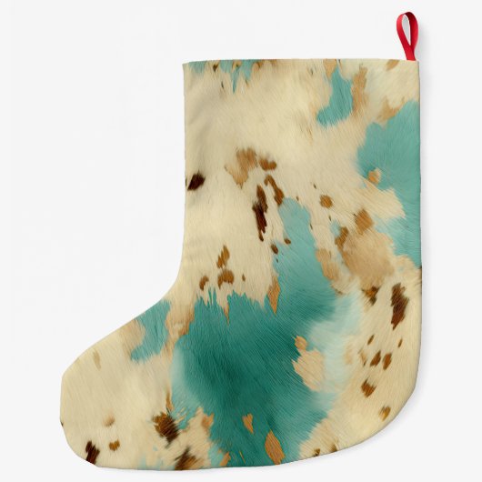 Turquoise witgouden Koeienhuid Grote Kerstsok (Achterkant)
