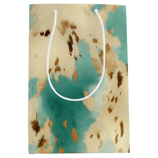 Turquoise witgouden Koeienhuid Medium Cadeauzakje (Voorkant)