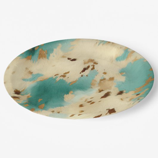Turquoise witgouden Koeienhuid Papieren Bordje (Gekanteld)