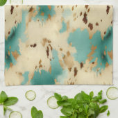 Turquoise witgouden Koeienhuid Theedoek (Gevouwen)