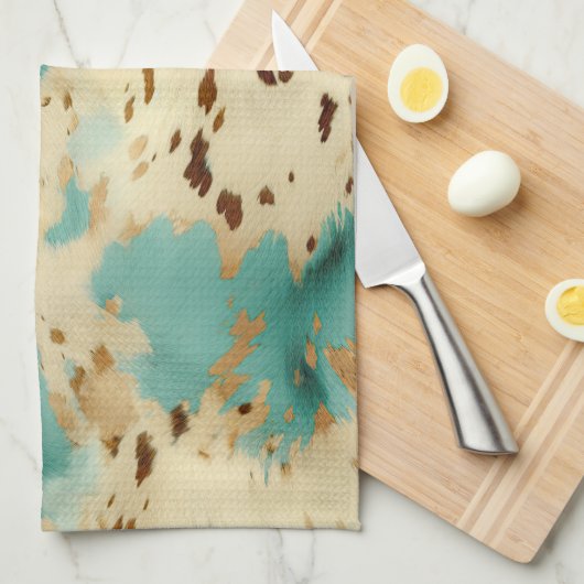 Turquoise witgouden Koeienhuid Theedoek (Quarter Fold)