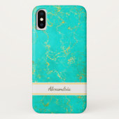 Turquoise with Gold Veins Stone Pattern and Name Case-Mate iPhone Case (Achterkant)