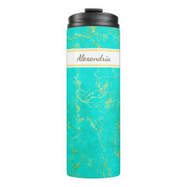 Turquoise with Gold Veins Stone Pattern and Name Thermosbeker