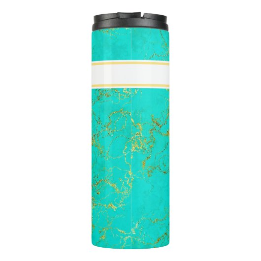 Turquoise with Gold Veins Stone Pattern and Name Thermosbeker (Achterkant)