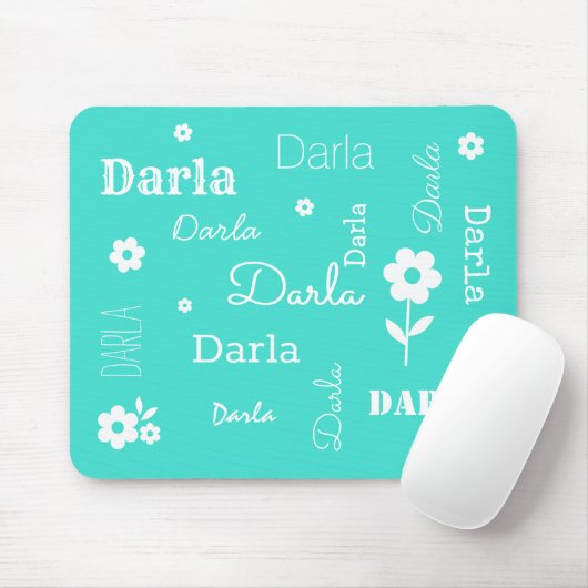 Turquoise with White Flowers, Customized Mouse Pad Muismat (Met muis)