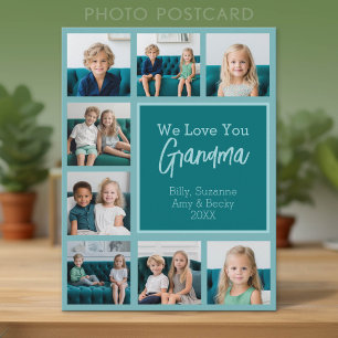 Turquoise & Witte 8 Foto Collage - We Love Oma Briefkaart