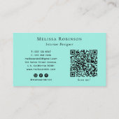 Turquoise & Witte Abstracte Chic Waterverf QR Code Visitekaartje (Achterkant)