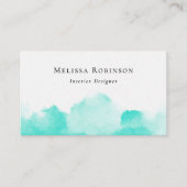 Turquoise & Witte Abstracte Chic Waterverf QR Code Visitekaartje (Voorkant)
