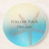 Turquoise Witte Aqua Blauwe Strand Zeester Zandsteen Onderzetter (Voorkant)