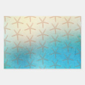 Turquoise Witte Aqua Blauwe Zeester Strand Bruilof Inpakpapier Vel (Voorkant 3)