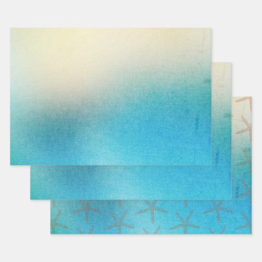 Turquoise Witte Aqua Blauwe Zeester Strand Bruilof Inpakpapier Vel (Set)