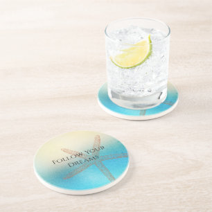 Turquoise Witte Aqua Blauwe Zeester Strand Zandsteen Onderzetter