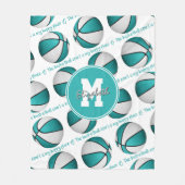 turquoise witte basketbalveld mijn gelukkige plaat fleece deken (Voorkant)