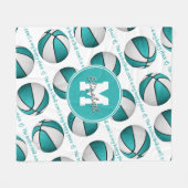 turquoise witte basketbalveld mijn gelukkige plaat fleece deken (Voorkant (Horizontaal))