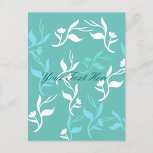 Turquoise Witte Bladeren Patroon Product Briefkaart