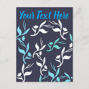 Turquoise Witte Bladerenpatroon Product Briefkaart