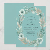 Turquoise Witte Bladgroente Eucalyptus Bruiloft Kaart (Voorkant / Achterkant)