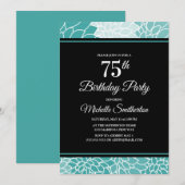 Turquoise Witte Bloem 75ste Verjaardagsfeest Kaart (Voorkant / Achterkant)