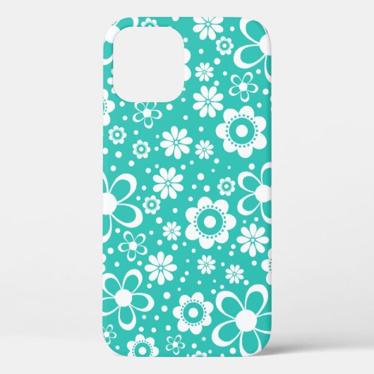 Turquoise witte bloem Case-Mate iPhone case (Achterkant)