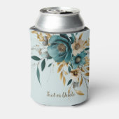 Turquoise witte bloem gouden bladeren elegant blikjeskoeler (Blikje Achterkant)